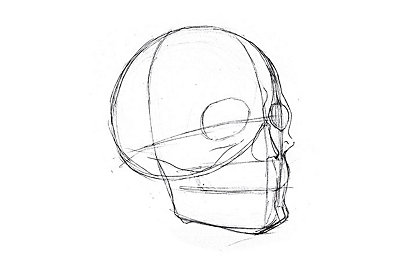 Dibujo de estructura metálica de un cráneo humano