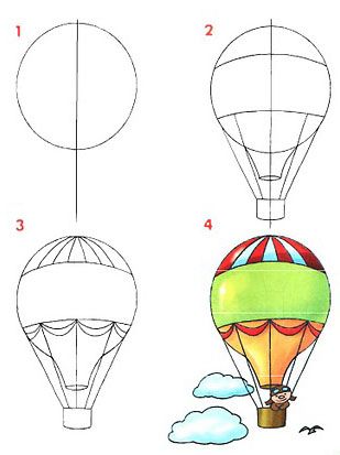 Aprendiendo a dibujar Medios de Transportes  Dibujos de globos  Dibujo de globo  aerostatico  Dibujos, dibujos de Un Globo Aerostático, como dibujar Un Globo Aerostático paso a paso