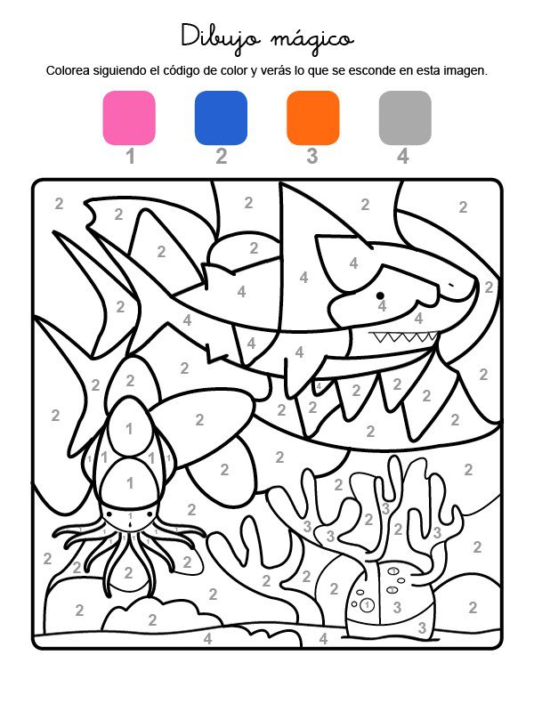 Dibujo mágico de un tiburón: dibujo para colorear e imprimir, dibujos de Actividades Para Colorear, como dibujar Actividades Para Colorear paso a paso
