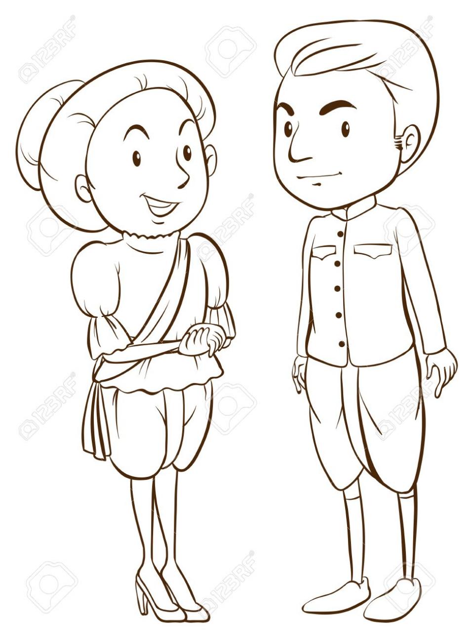 Un simple dibujo de dos personas asiáticas sobre un fondo blanco, dibujos de 2 Personas, como dibujar 2 Personas paso a paso