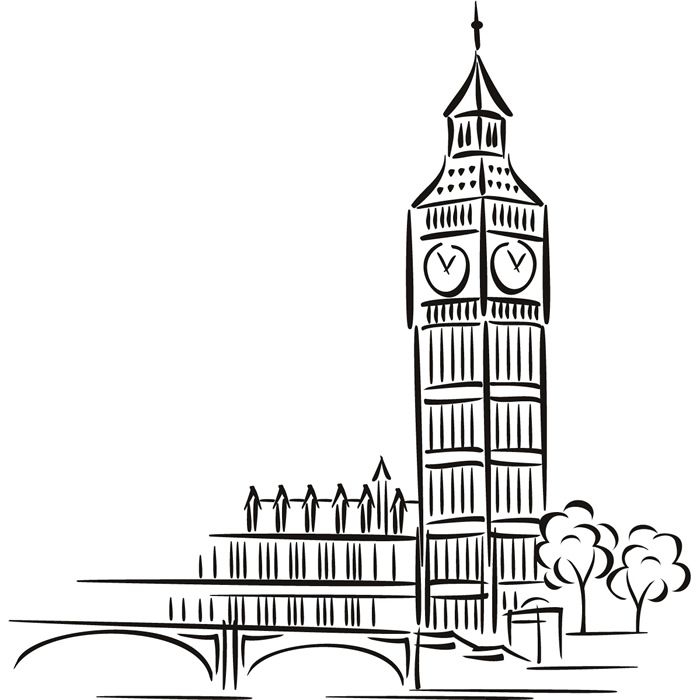 Dibujo Big Ben Pegatina de Pared -  Arte de Pared Lugar Conocido  eBay   Dibujos de edificios  Londres dibujos  Dibujos, dibujos de El Big Ben, como dibujar El Big Ben paso a paso