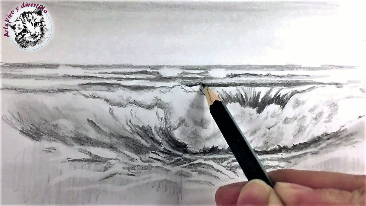 Como Dibujar Olas de Mar a Lapiz :Tecnicas de Dibujo  Tutoriales de dibujo  a lápiz  Dibujo de onda  Dibujos a lapiz grafito, dibujos de El Mar A Lápiz, como dibujar El Mar A Lápiz paso a paso
