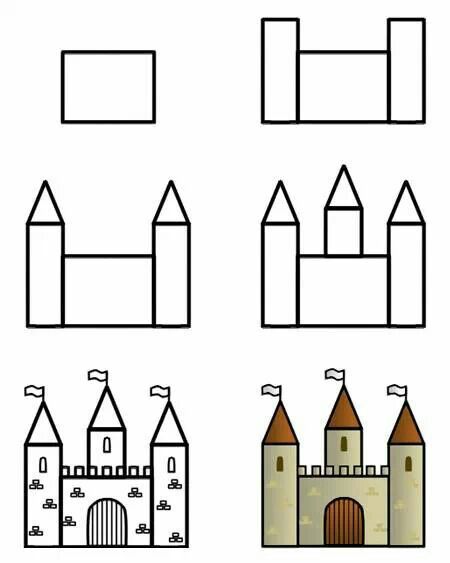 Como dibujar un castillo  Castillos dibujos  Castillos para dibujar   Dibujos faciles para niños, dibujos de Un Castillo, como dibujar Un Castillo paso a paso