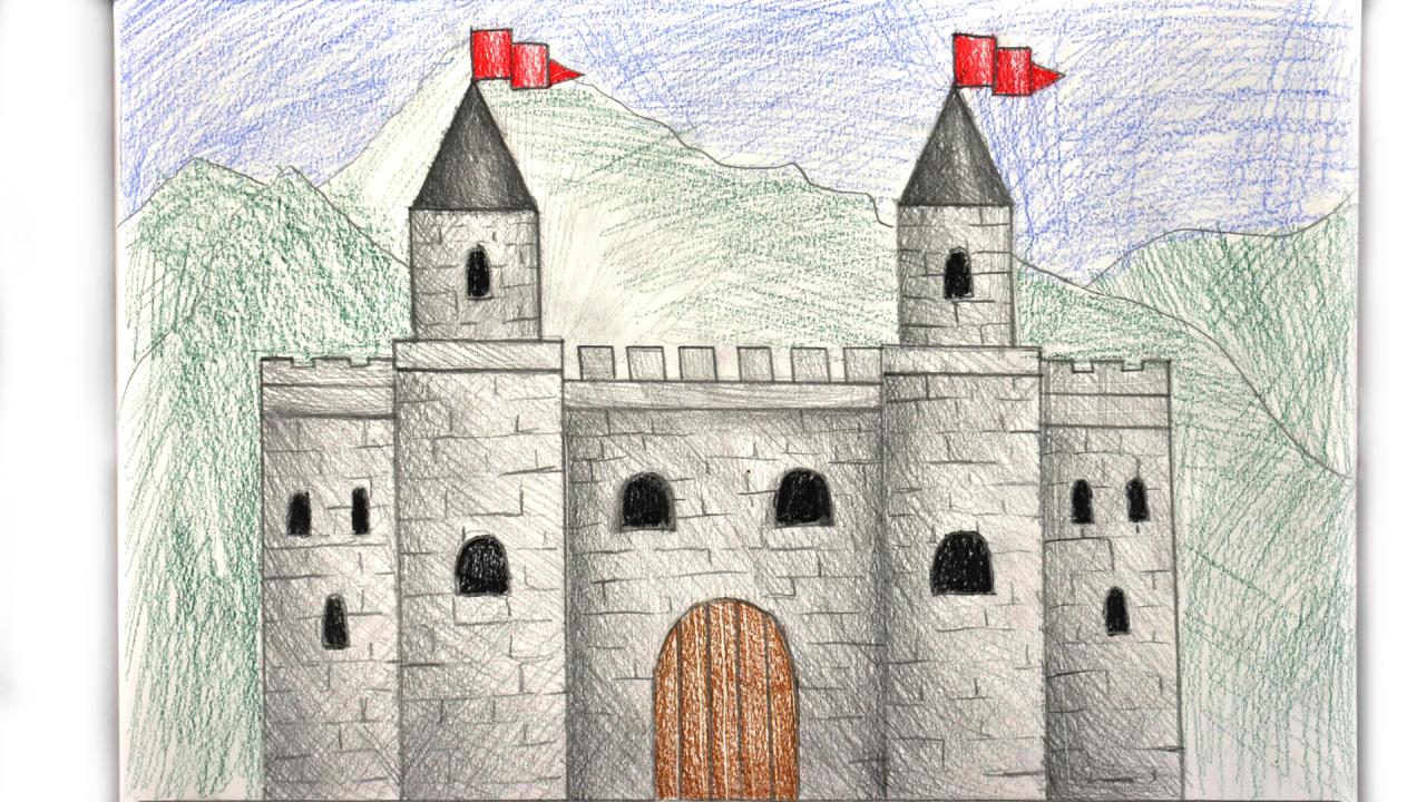 Cómo dibujar un castillo medieval (con imágenes), dibujos de Un Castillo Medieval, como dibujar Un Castillo Medieval paso a paso