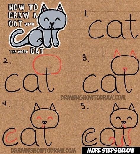 Has un tierno gato con la palabra cat  Easy drawing tutorial  Drawing  lessons y Dibujos fáciles, dibujos de A Partir De La Palabra Gatos, como dibujar A Partir De La Palabra Gatos paso a paso
