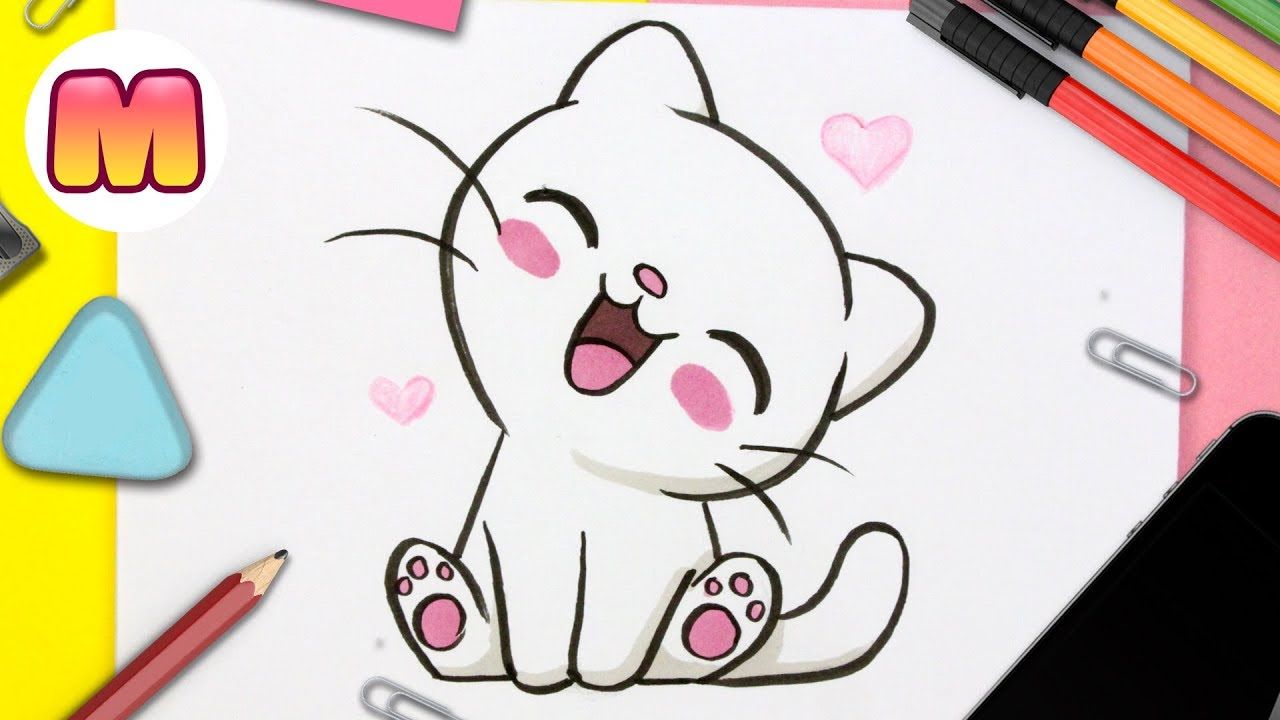 COMO DIBUJAR UN GATO KAWAII - Dibujos kawaii faciles - aprender a dibuja -  -  -    Como dibujar un gato  Dibujos kawaii faciles  Gatos kawaii, dibujos de Un Gato Kawaii, como dibujar Un Gato Kawaii paso a paso