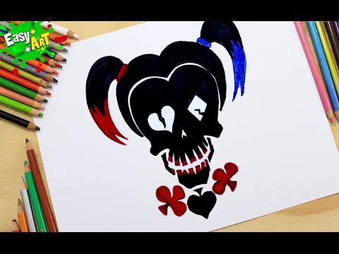 Como dibujar el Logo de Harley Quinn para Halloween, dibujos de El Logo De Harley Quinn Para Halloween, como dibujar El Logo De Harley Quinn Para Halloween paso a paso