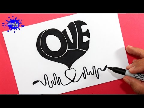 Como dibujar un corazón con las letras LOVE, dibujos de Un Corazón Con Las Letras Love, como dibujar Un Corazón Con Las Letras Love paso a paso