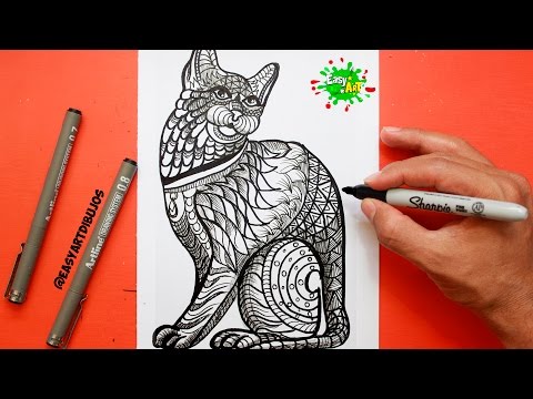 Como dibujar un Gato estilo Mandala, dibujos de Un Gato Estilo Mandala, como dibujar Un Gato Estilo Mandala paso a paso