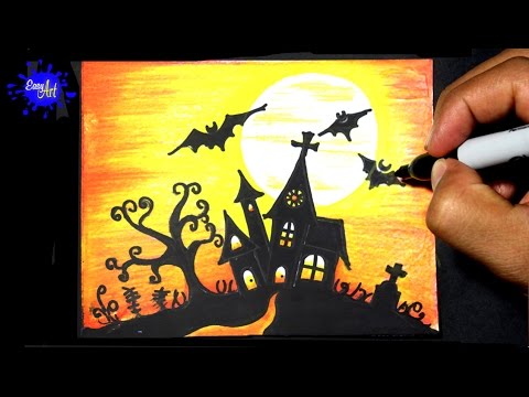 Como dibujar un terrorífico Castillo de Halloween, dibujos de Un Terrorífico Castillo De Halloween, como dibujar Un Terrorífico Castillo De Halloween paso a paso