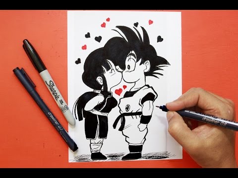 Como dibujar una tarjeta romántica de Dragon Ball, dibujos de Una Tarjeta Romántica De Dragon Ball, como dibujar Una Tarjeta Romántica De Dragon Ball paso a paso