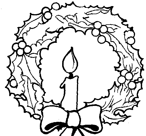 Dibujo de Corona de navidad y una vela para Colorear - Dibujos - net, dibujos de Una Corona Para Navidad, como dibujar Una Corona Para Navidad paso a paso