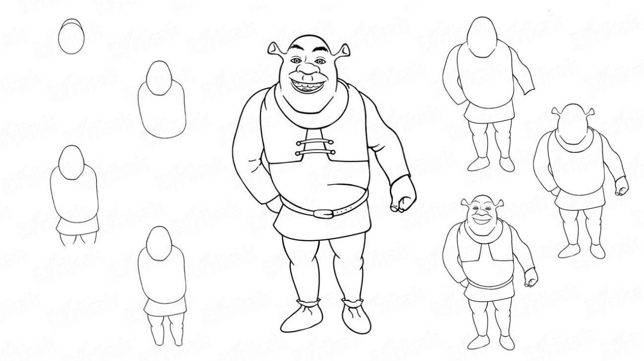 Aprende a dibujar Shrek a lápiz, dibujos de Shrek, como dibujar Shrek paso a paso
