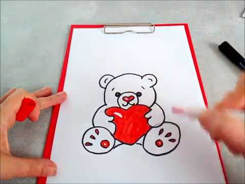 Cómo dibujar un Osito Peluche con un corazón -  Un dibujo facil para  principiantes, dibujos de Un Oso Con Un Corazón, como dibujar Un Oso Con Un Corazón paso a paso