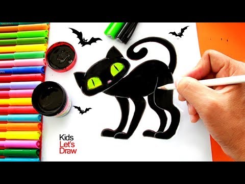 Cómo dibujar un GATO NEGRO de Halloween, dibujos de Un Gato Negro Para Halloween, como dibujar Un Gato Negro Para Halloween paso a paso