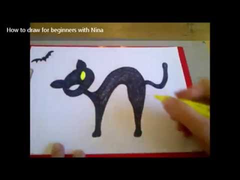 Cómo dibujar silueta de un gato negro para Halloween -  Como desenhar a  silhueta de um gato, dibujos de Un Gato Negro Para Halloween, como dibujar Un Gato Negro Para Halloween paso a paso