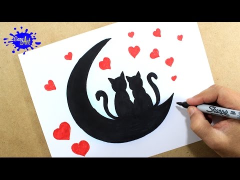 How to DRAW a LOVE LETTER Kittens 💚 Easy Love Drawings - Easy Art, dibujos de Unos Gatitos Enamorados Para San Valentín, como dibujar Unos Gatitos Enamorados Para San Valentín paso a paso