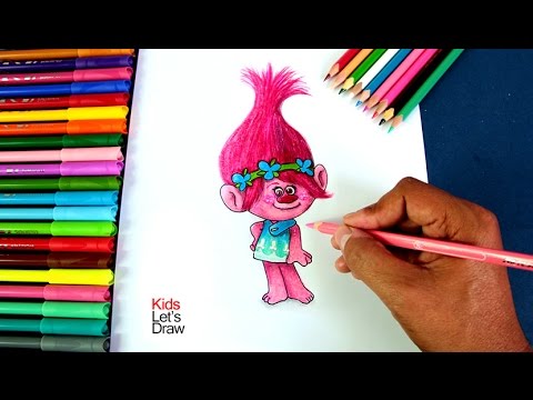 Cómo dibujar y pintar a POPPY de TROLLS  How to draw Princess Poppy, dibujos de Trolls, como dibujar Trolls paso a paso