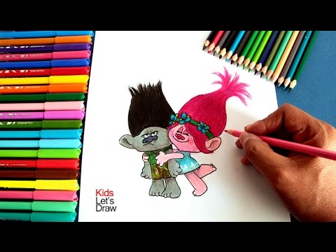 Cómo dibujar a los personajes de TROLLS: Poppy y Branch, dibujos de Trolls, como dibujar Trolls paso a paso