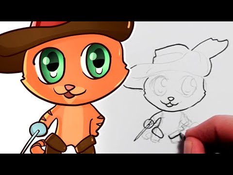 Cómo dibujar el gato con botas  Tutorial de dibujo paso a paso, dibujos de Puss In Boots, como dibujar Puss In Boots paso a paso