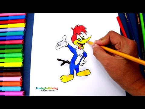 How to draw Woody Woodpecker  Cómo dibujar al Pájaro Loco (paso a paso), dibujos de Pájaro Loco, como dibujar Pájaro Loco paso a paso