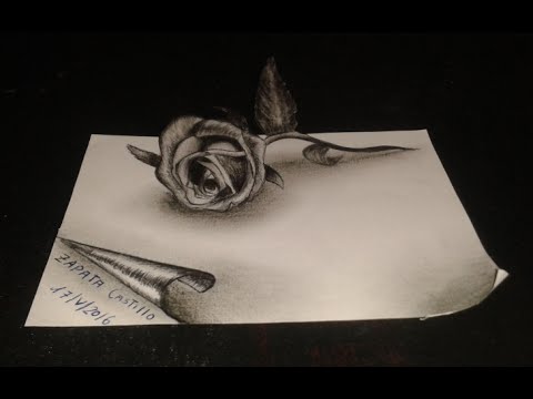 Dibujando una rosa 3D  Drawing a rose 3D, dibujos de Una Rosa En 3D, como dibujar Una Rosa En 3D paso a paso