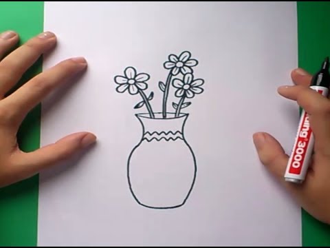 Como dibujar un jarron con flores paso a paso 2  How to draw one vase with  flowers 2, dibujos de Jarrones, como dibujar Jarrones paso a paso