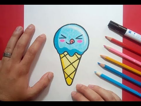 Como dibujar un helado kawaii paso a paso How to draw a kawaii ice cream, dibujos de Helados, como dibujar Helados paso a paso