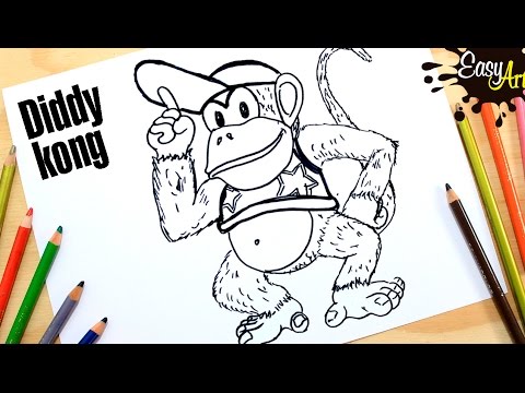 Cómo dibujar a Diddy Kong  How to draw Diddy Kong Donkey kong -, dibujos de A Diddy Kong De Nintendo, como dibujar A Diddy Kong De Nintendo paso a paso