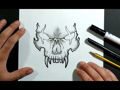 Como dibujar una calavera paso a paso 33  How to draw a skull 33, dibujos de Una Calavera, como dibujar Una Calavera paso a paso