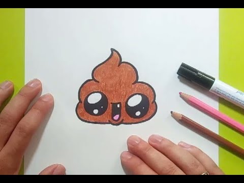 Como dibujar una caca kawaii paso a paso  How to draw a kawaii poop, dibujos de Una Caca, como dibujar Una Caca paso a paso