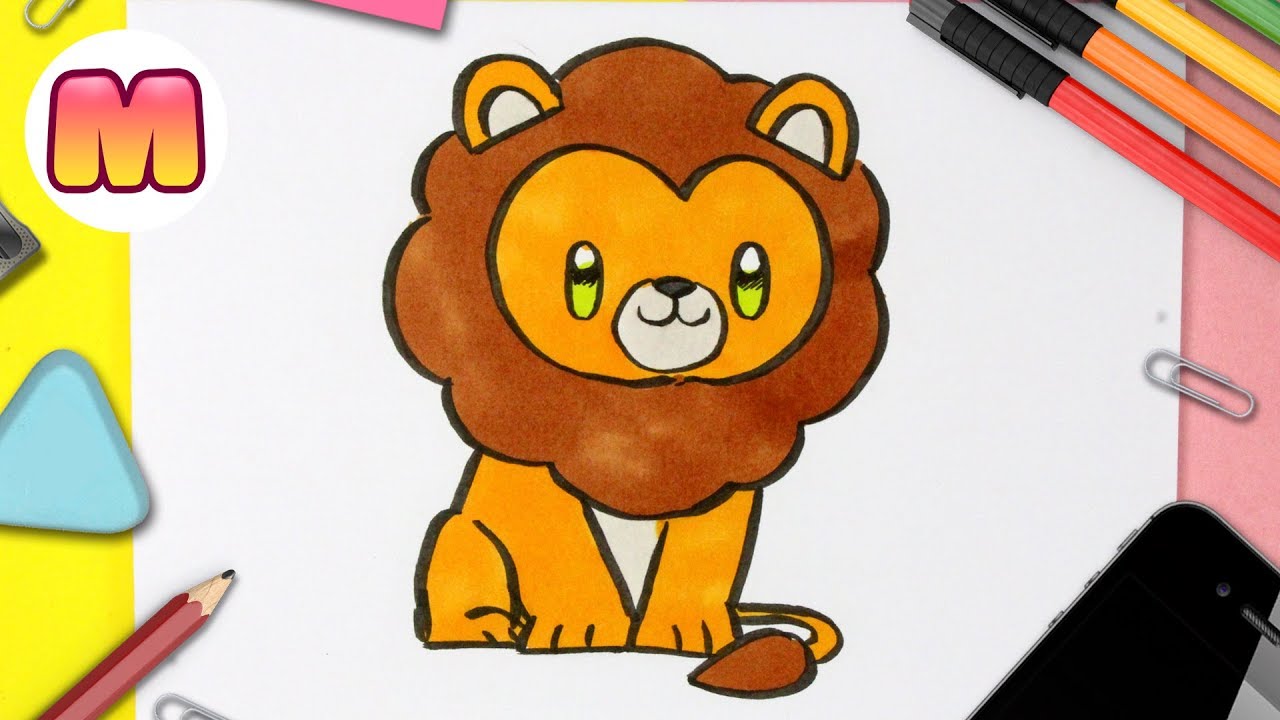 COMO DIBUJAR UN LEON KAWAII - Como dibujar animales kawaii paso a paso, dibujos de León Kawaii, como dibujar León Kawaii paso a paso