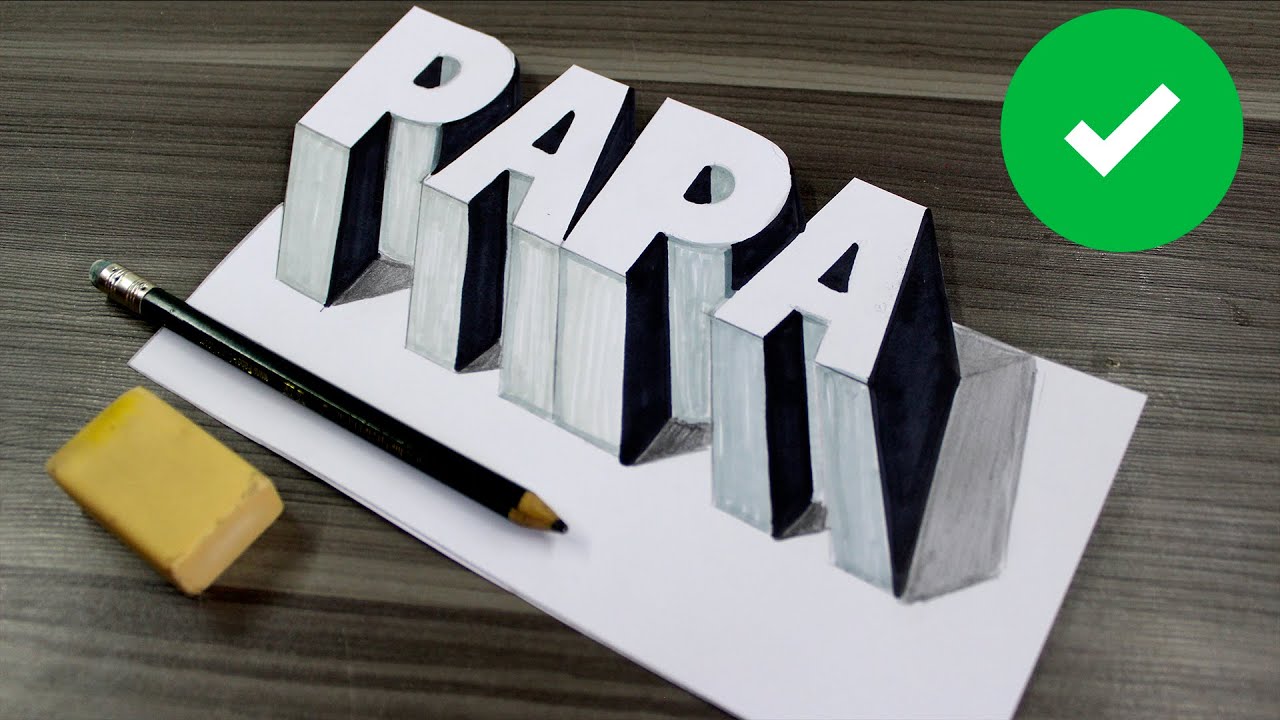 ❤️ Cómo Dibujar las letras de PAPA en 3D - Como Hacer Tarjetas para Día deL  Padre 3D - Easy Art, dibujos de La Palabra Papa En 3D, como dibujar La Palabra Papa En 3D paso a paso