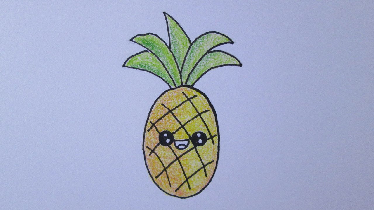 Cómo dibujar una piña del kawaii, dibujos de Una Pina, como dibujar Una Pina paso a paso