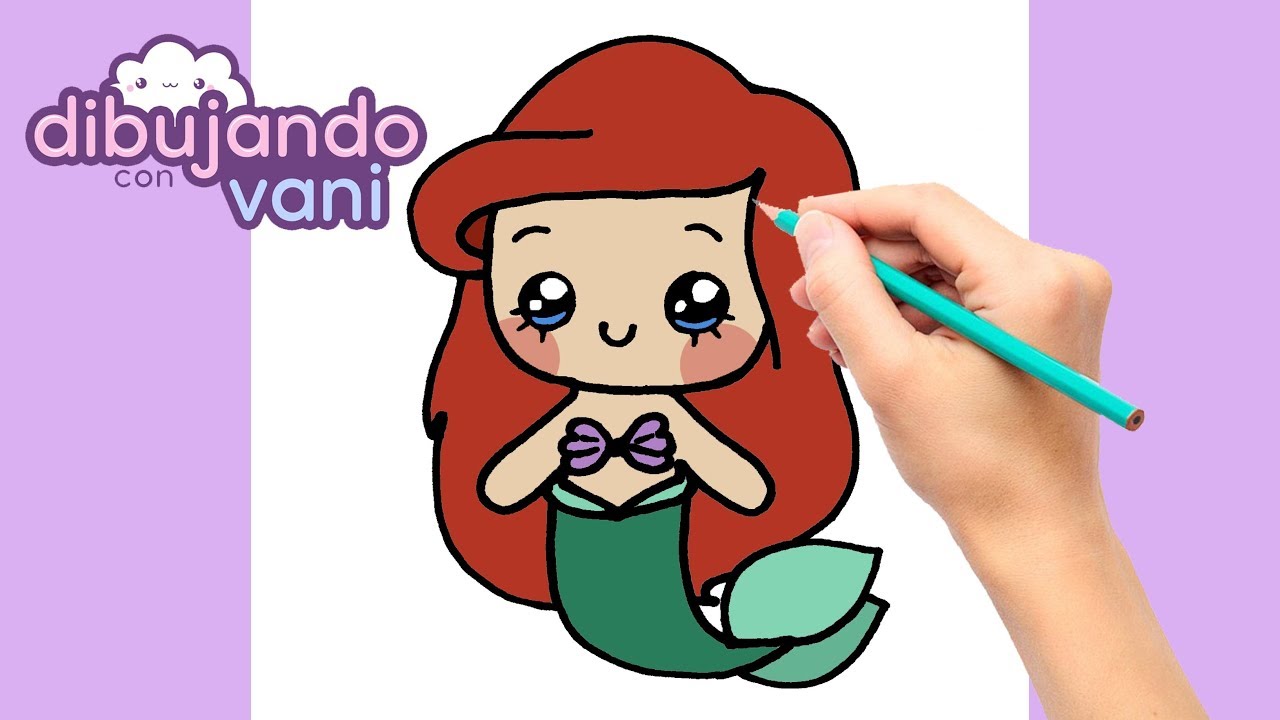 How to draw the little mermaid kawaii, dibujos de La Sirenita, como dibujar La Sirenita paso a paso