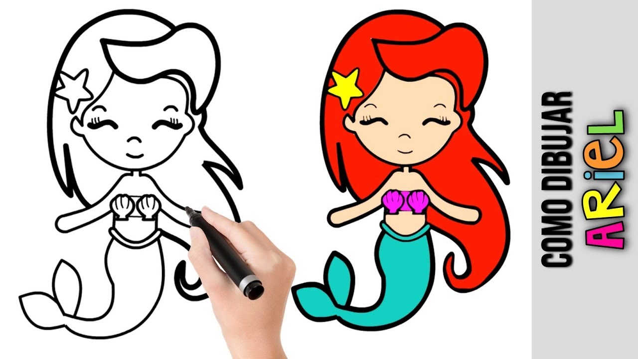 Como Dibujar Ariel La Sirenita ★ Dibujos Fáciles Para Dibujar Paso A Paso, dibujos de La Sirenita, como dibujar La Sirenita paso a paso