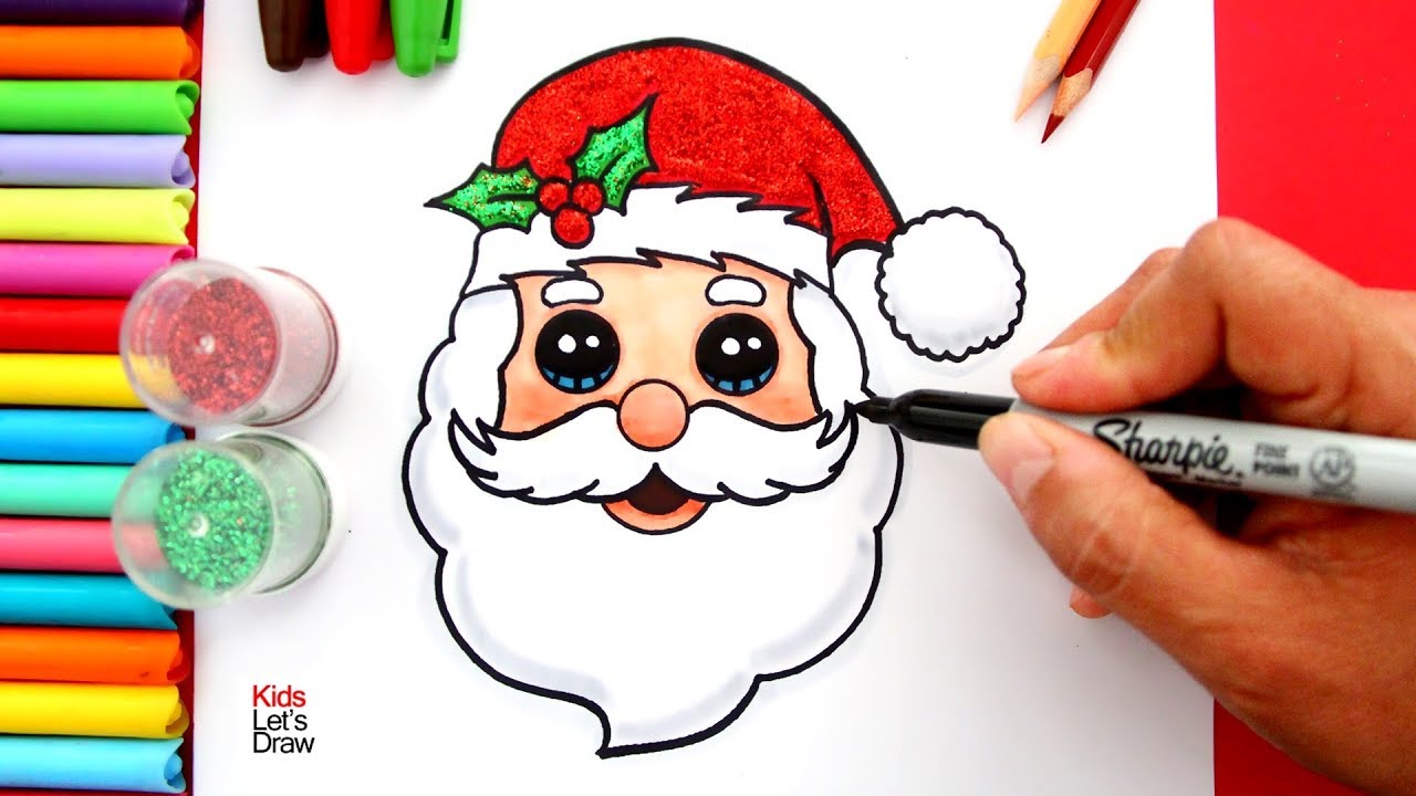 Aprende a dibujar la CARA DE PAPÁ NOEL fácil  How to Draw Glitter SANTA  CLAUS FACE Easy (2019), dibujos de La Cara De Santa Claus Para Navidad, como dibujar La Cara De Santa Claus Para Navidad paso a paso