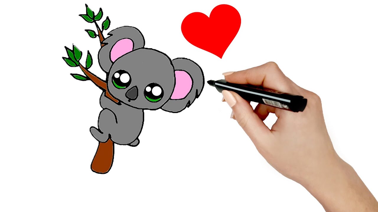 Cómo dibujar un KOALA kawaii en un árbol fácil -  Learn to Draw a Cute Koala  in a tree easy, dibujos de Koala Kawaii, como dibujar Koala Kawaii paso a paso