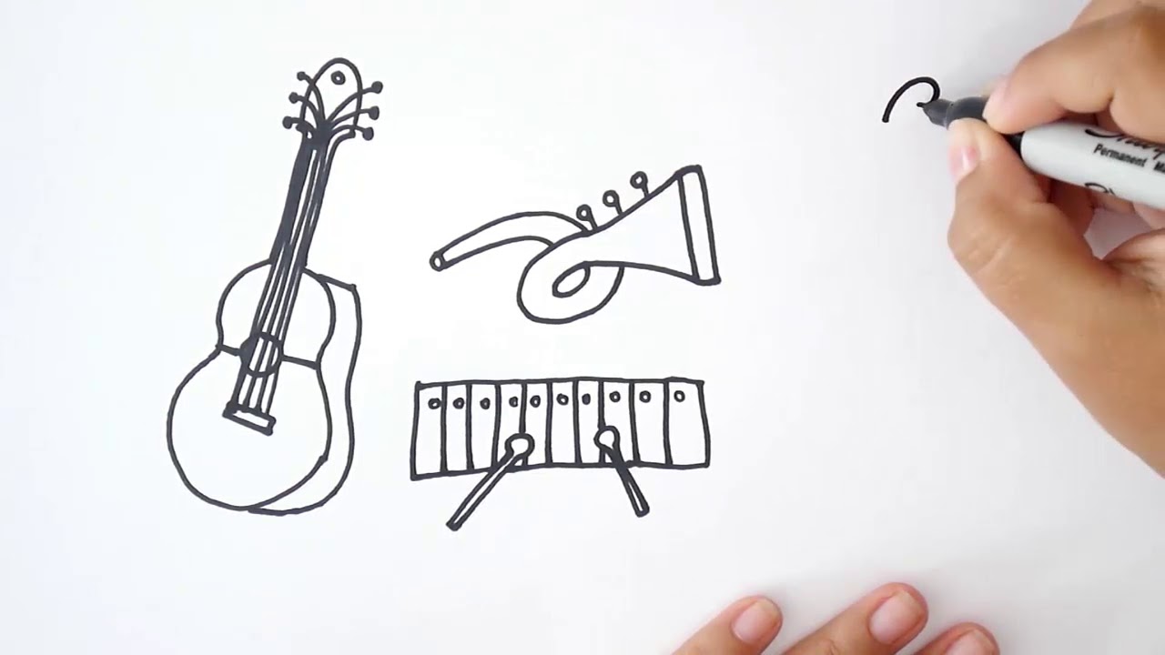 ¿Cómo Dibujar INSTRUMENTOS MUSICALES? - Dibujo de Instrumentos Musicales, dibujos de Instrumentos Musicales, como dibujar Instrumentos Musicales paso a paso