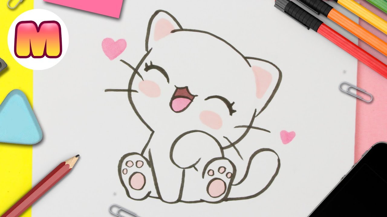 Como dibujar un GATO KAWAII 💖 FACIL PASO A PASO 💖como dibujar gatos kawaii, dibujos de Gato Kawaii, como dibujar Gato Kawaii paso a paso