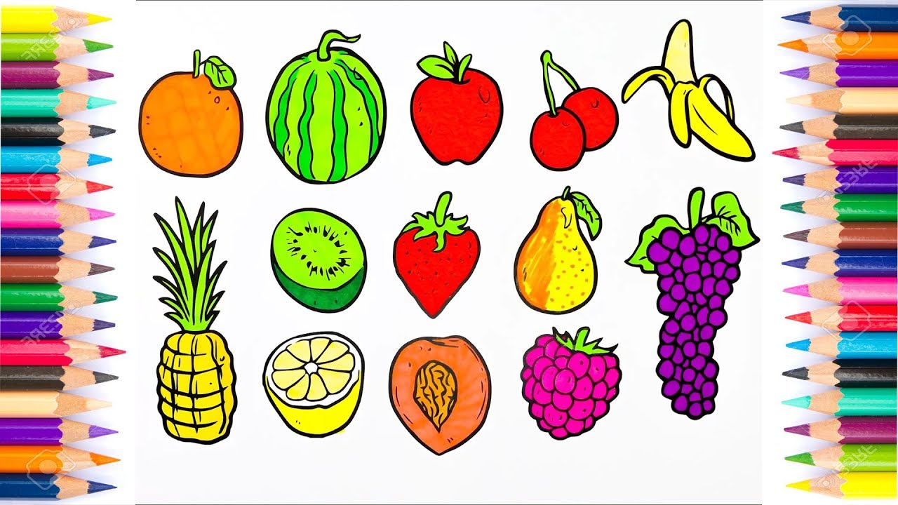 Como Dibujar Frutas y Vegetales Hamburguesa Dibuja y Colorea Aprender  Colores Videos Para Niños, dibujos de Frutas, como dibujar Frutas paso a paso