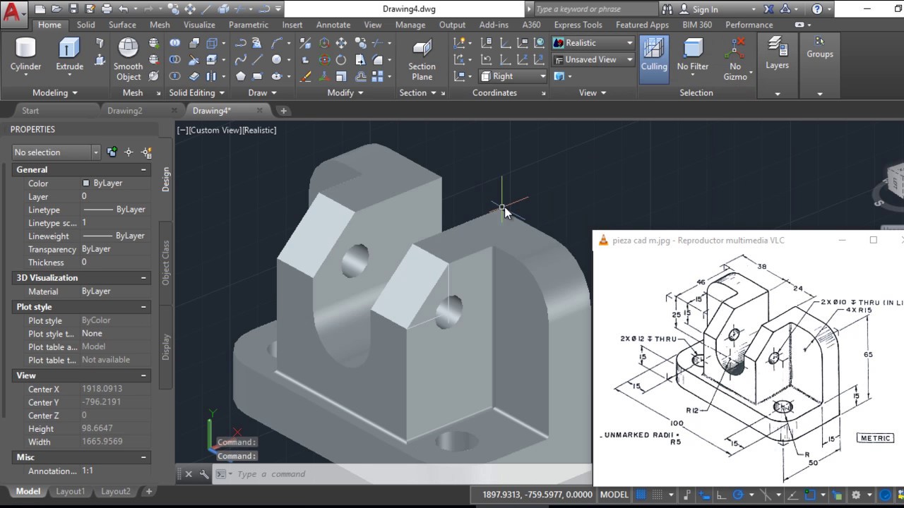 Dibujar sólido 3D en AutoCAD para principiantes - pieza mecánica- Box  Cylinder Presspull Fillet 3D, dibujos de En 3D En Autocad, como dibujar En 3D En Autocad paso a paso