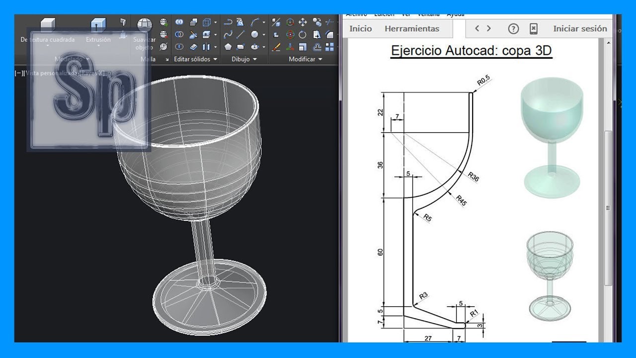 Ejercicios en Autocad 3D; dibuja una copa paso paso - Saber Programas, dibujos de En 3D En Autocad, como dibujar En 3D En Autocad paso a paso
