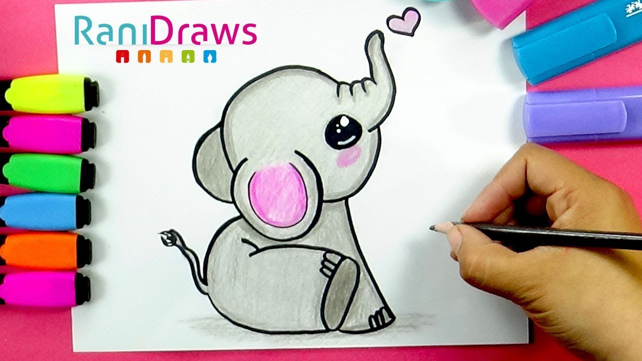 How to draw A CUTE BABY ELEPHANT - Cómo dibujar UN ELEFANTE BEBÉ KAWAII, dibujos de Elefante Kawaii, como dibujar Elefante Kawaii paso a paso