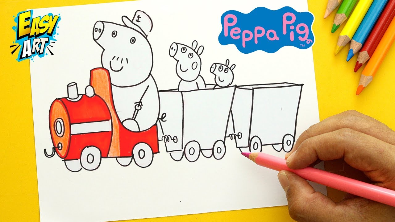 PEPPA PIG - Como Dibujar el Tren del Abuelo - Dibujos para niños - Easy Art, dibujos de El Tren Del Abuelo De Peppa Pig, como dibujar El Tren Del Abuelo De Peppa Pig paso a paso