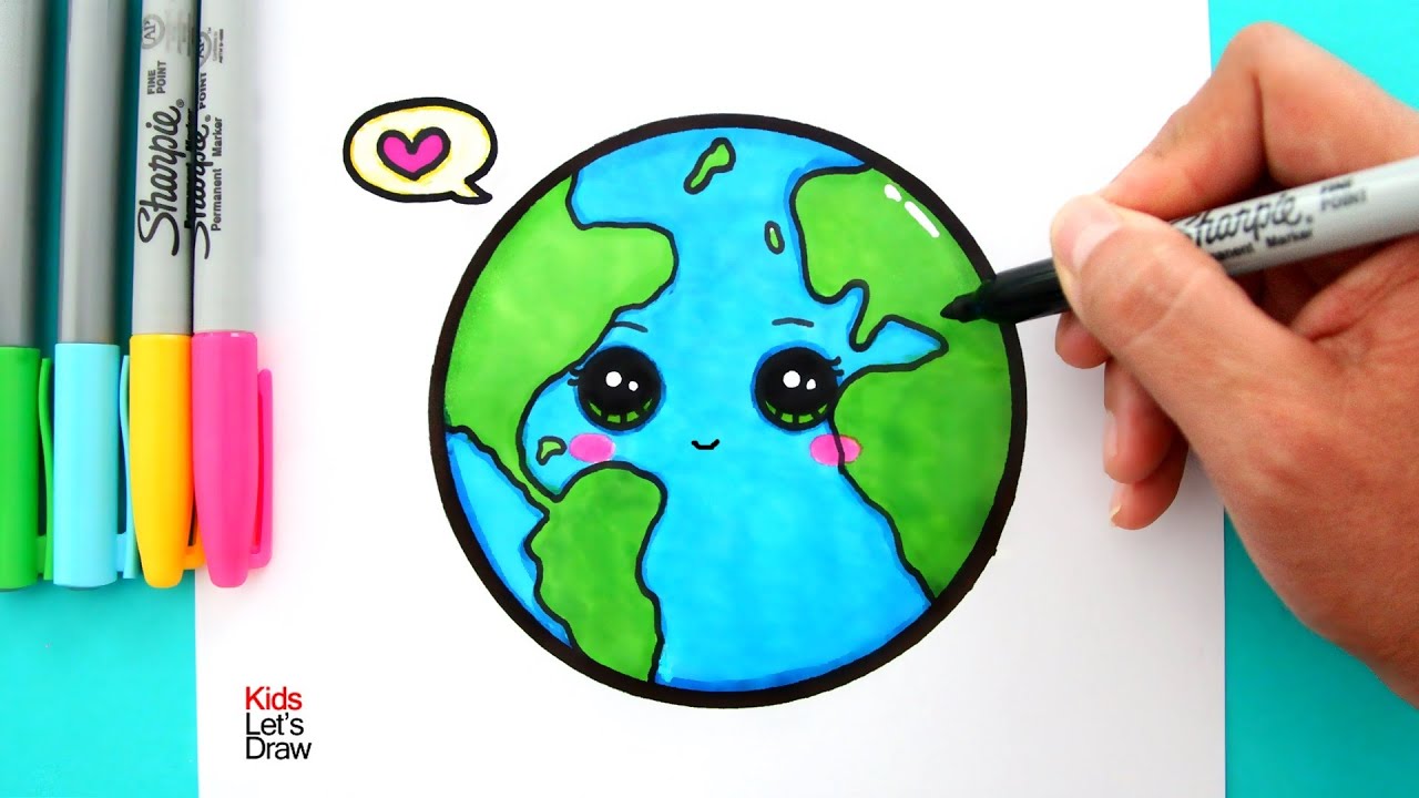 Cómo dibujar el PLANETA TIERRA Kawaii, dibujos de El Planeta Tierra, como dibujar El Planeta Tierra paso a paso