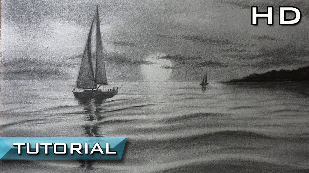 Cómo Dibujar un Velero en el Mar a Lápiz Paso a Paso - Dibujo de un Barco, dibujos de El Mar A Lápiz, como dibujar El Mar A Lápiz paso a paso