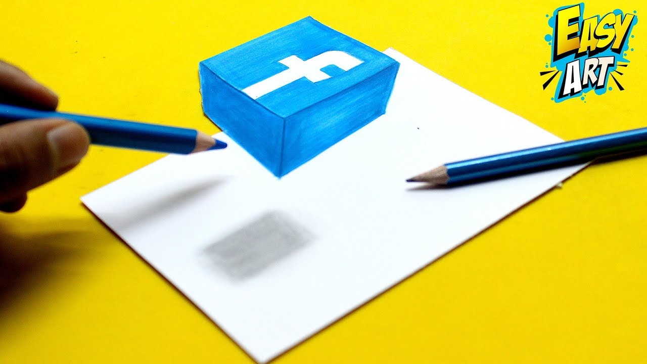 FACEBOOK 3D - How To Draw Logo Facebook 3D - Como Dibujar el logo de  Facebook 3D Flotante, dibujos de El Logo De Facebook En 3D, como dibujar El Logo De Facebook En 3D paso a paso