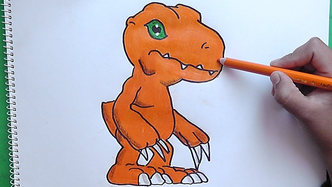 Dibujando y pintando a Agumon (Digimon) - Drawing and painting Agumon, dibujos de Digimon, como dibujar Digimon paso a paso