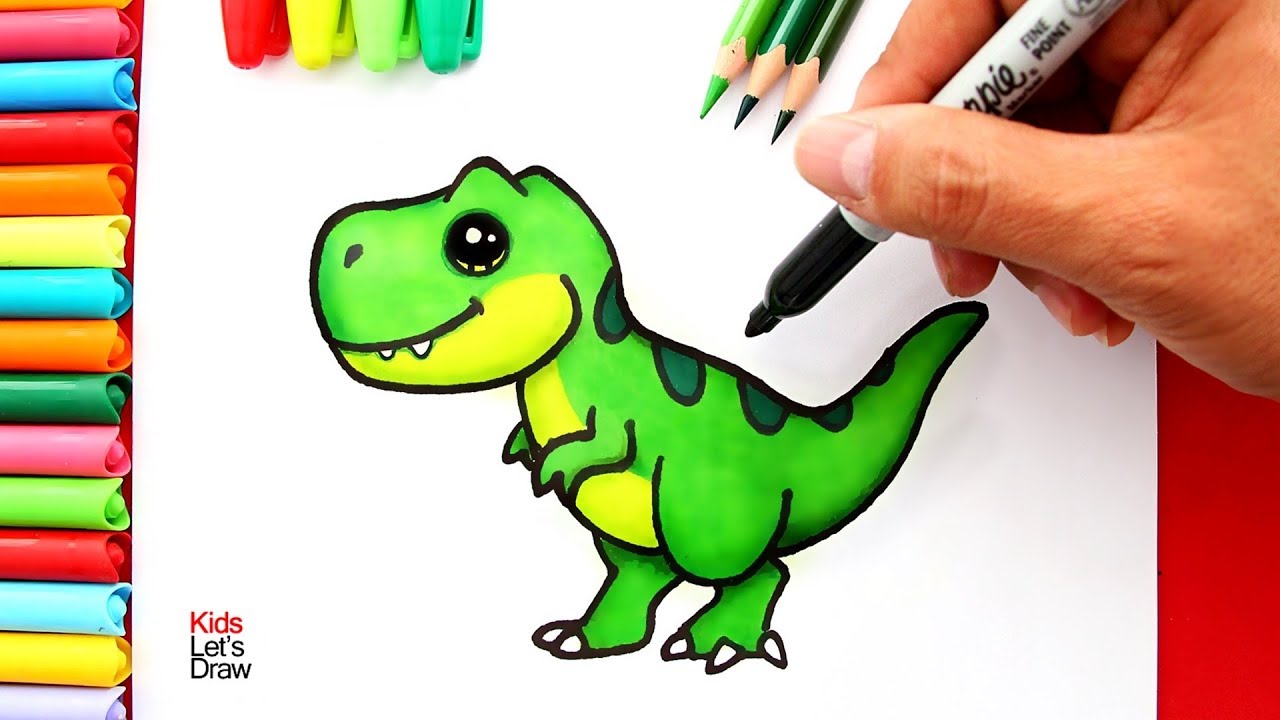 Aprende a dibujar un TIRANOSAURIO REX (T-REX) Kawaii  How to Draw a Cute  T-Rex Dinosaur, dibujos de Dinosaurio Kawaii, como dibujar Dinosaurio Kawaii paso a paso